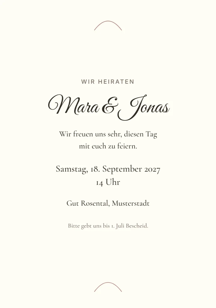 Einladung „Mara & Jonas“, als PDF aus dem Studio exportiert